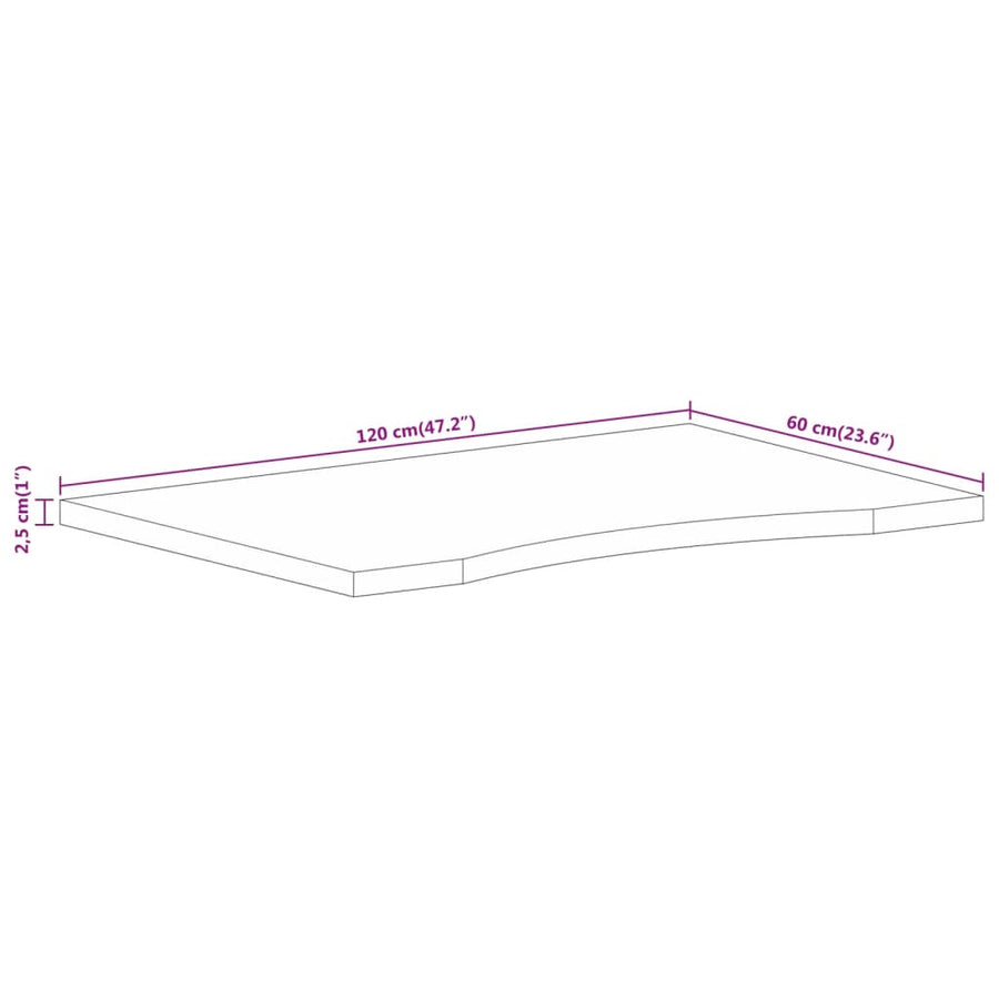 Bureaublad met ronding 120x60x2,5 cm massief ruw mangohout