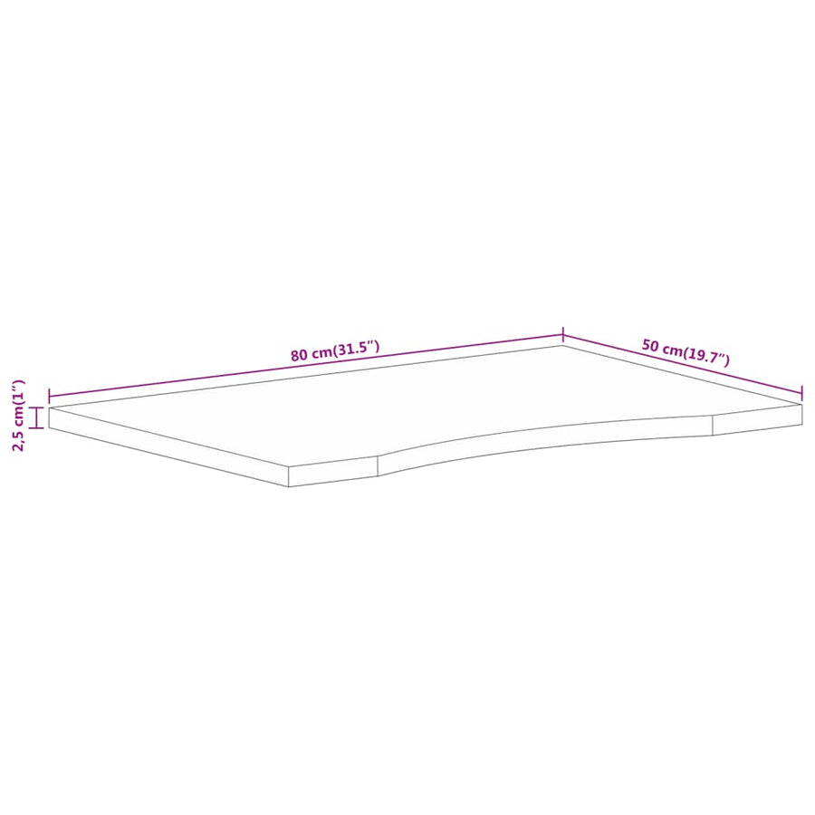 Bureaublad met ronding 80x50x2,5 cm massief ruw mangohout