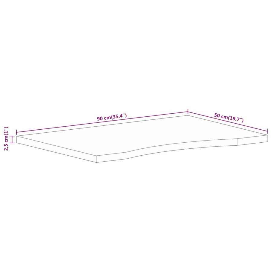 Bureaublad met ronding 90x50x2,5 cm massief ruw mangohout