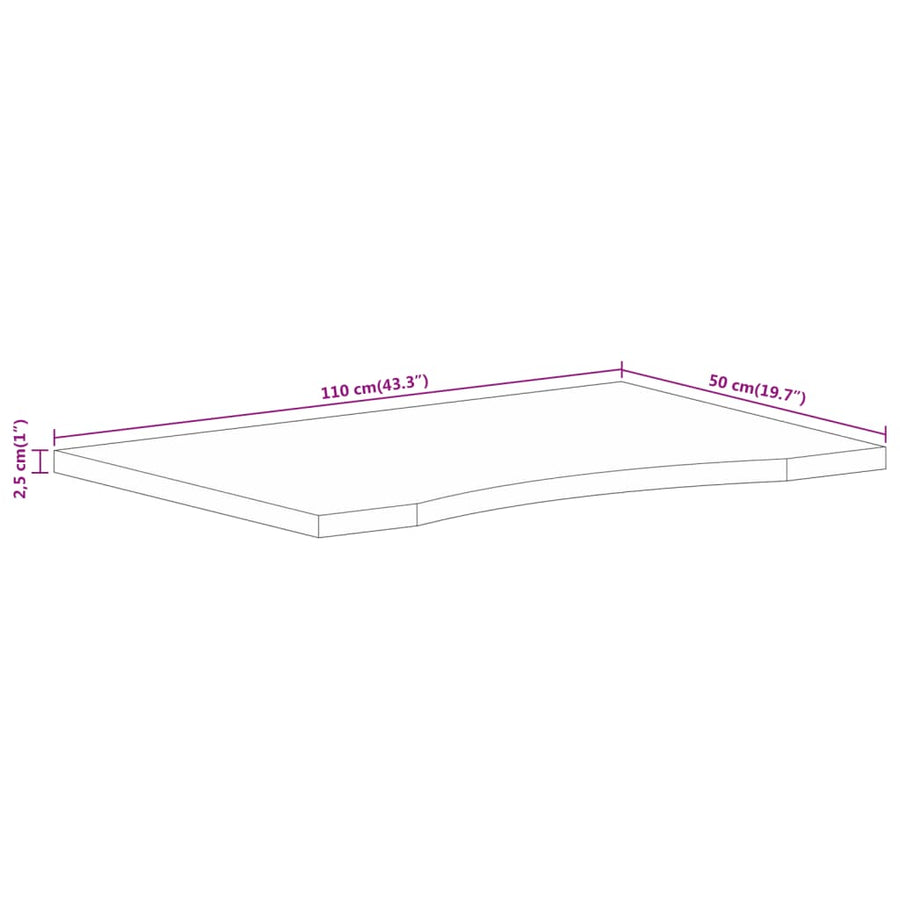 Bureaublad met ronding 110x50x2,5 cm massief ruw mangohout