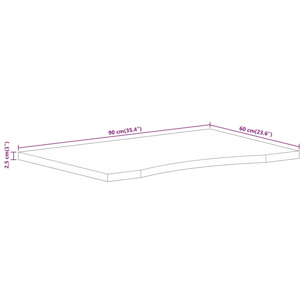 Bureaublad met ronding 90x60x2,5 cm massief ruw mangohout