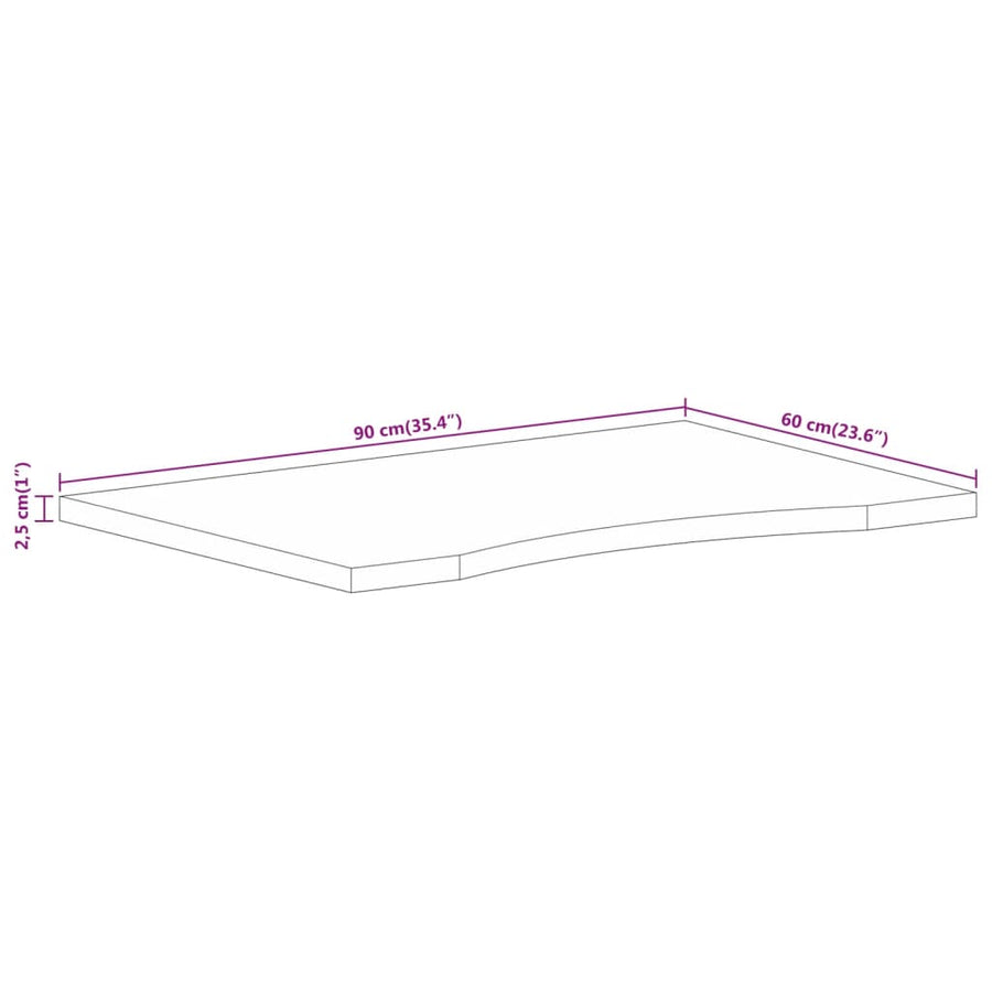 Bureaublad met ronding 90x60x2,5 cm massief ruw mangohout