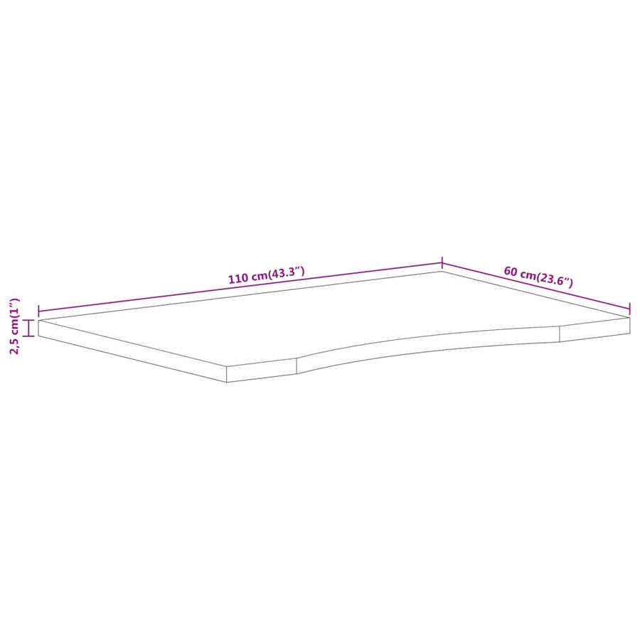 Bureaublad met ronding 110x60x2,5 cm massief ruw mangohout