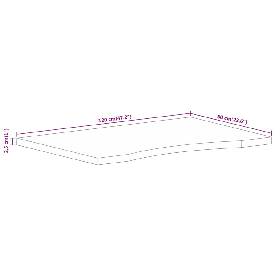 Bureaublad met ronding 120x60x2,5 cm massief ruw mangohout