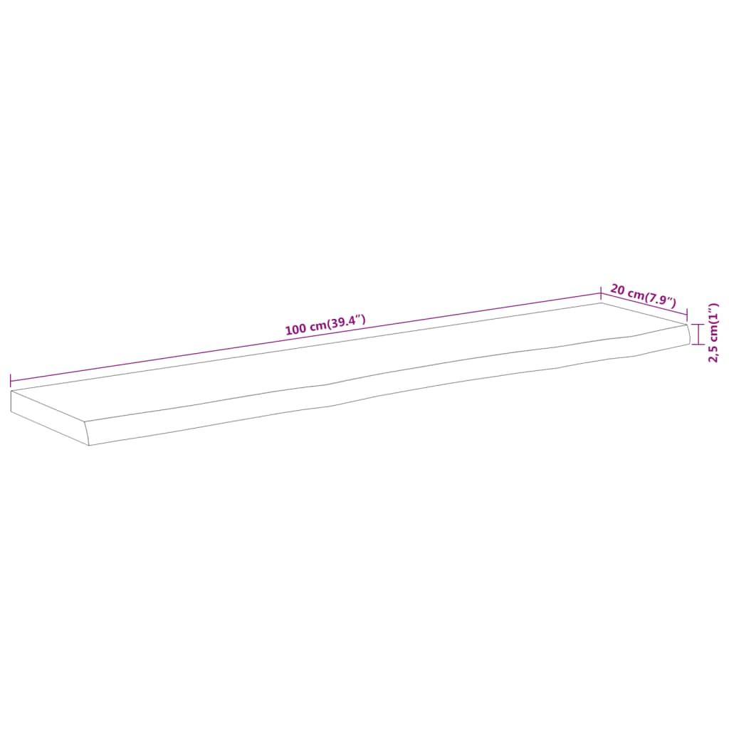 Wandschap Rechthoekig Natuurlijke Rand 100X20X2,5 Cm Acaciahout Naturel