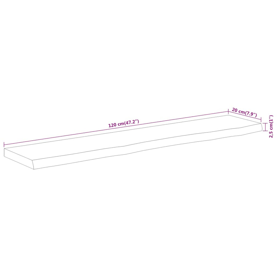 Wandschap Rechthoekig Natuurlijke Rand 120X20X2,5 Cm Acaciahout Naturel 120 x 20 x 2.5 cm Massief acaciahout