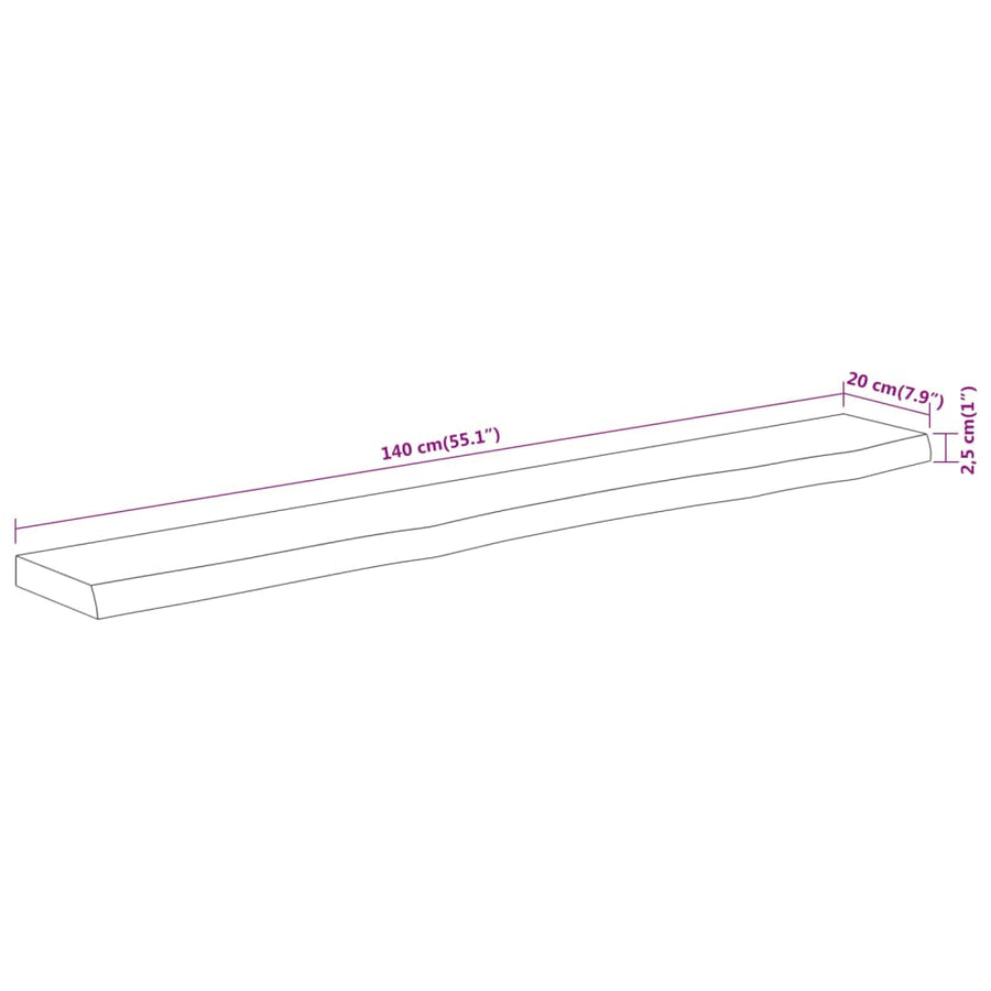 Wandschap Rechthoekig Natuurlijke Rand 140X20X2,5 Cm Acaciahout