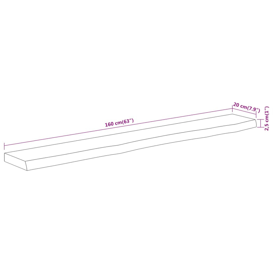 Wandschap Rechthoekig Natuurlijke Rand 160X20X2,5 Cm Acaciahout Naturel 160 x 20 x 2.5 cm Massief acaciahout