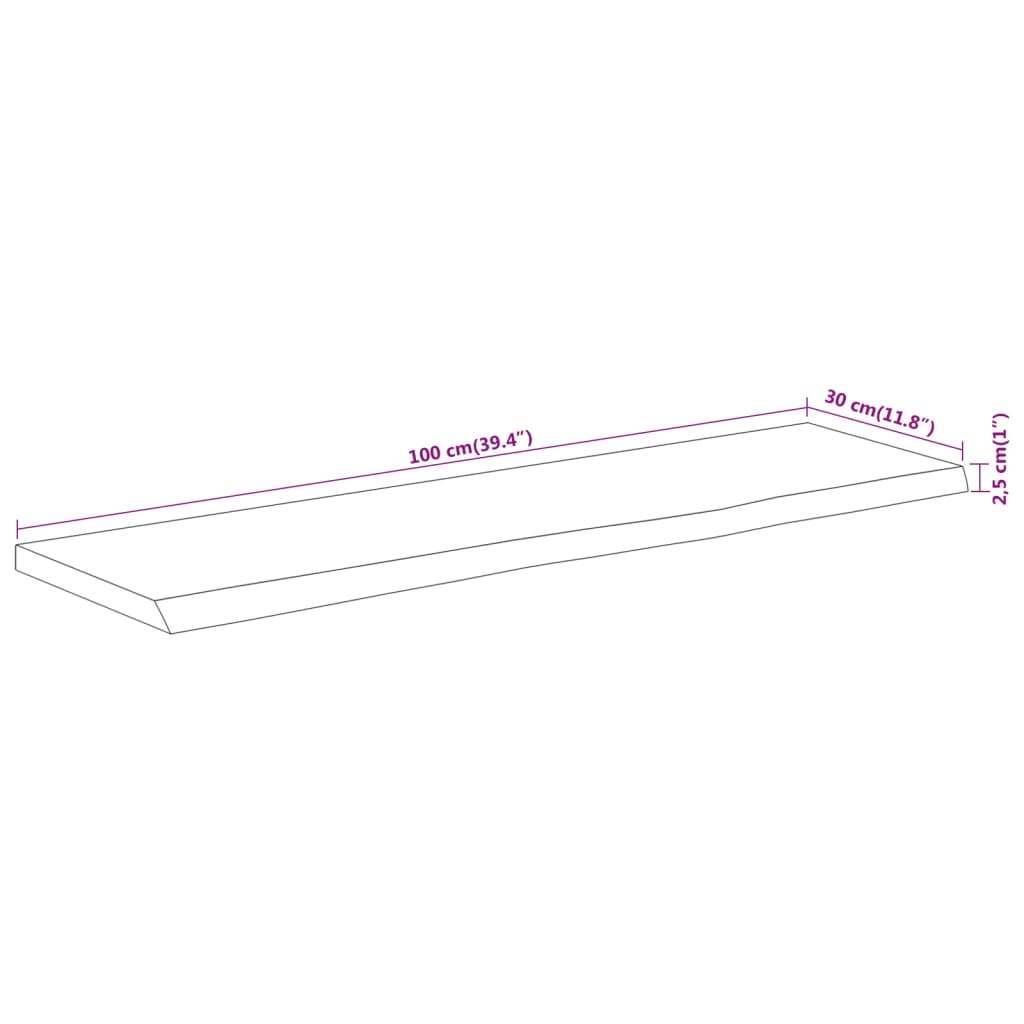 Wandschap Rechthoekig Natuurlijke Rand 100X30X2,5 Cm Acaciahout