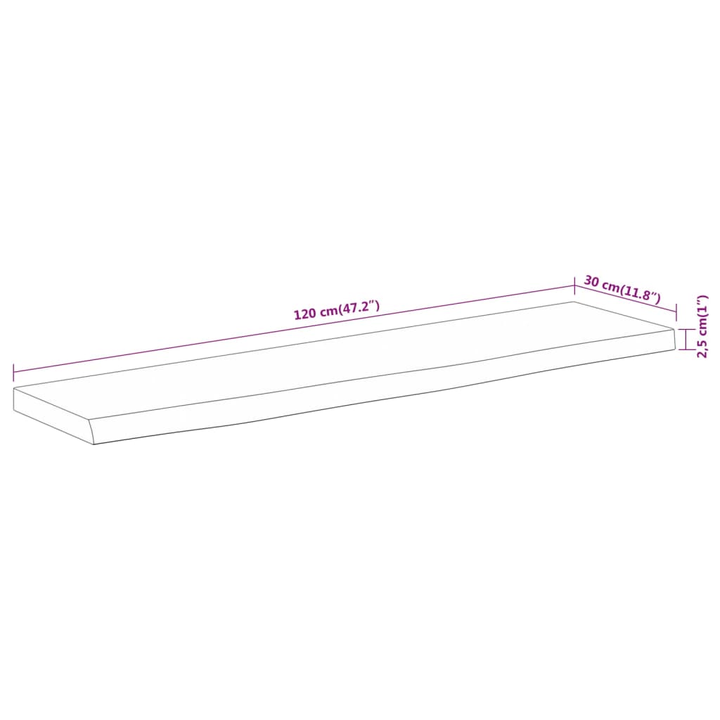 Wandschap Rechthoekig Natuurlijke Rand 120X30X2,5 Cm Acaciahout