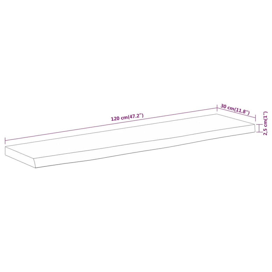 Wandschap Rechthoekig Natuurlijke Rand 120X30X2,5 Cm Acaciahout