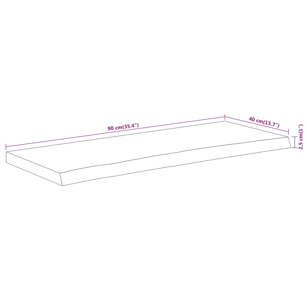 Tafelblad Rechthoekig Natuurlijke Rand 90X40X2,5 Cm Acaciahout Naturel 90 x 40 x 2.5 cm Massief acaciahout
