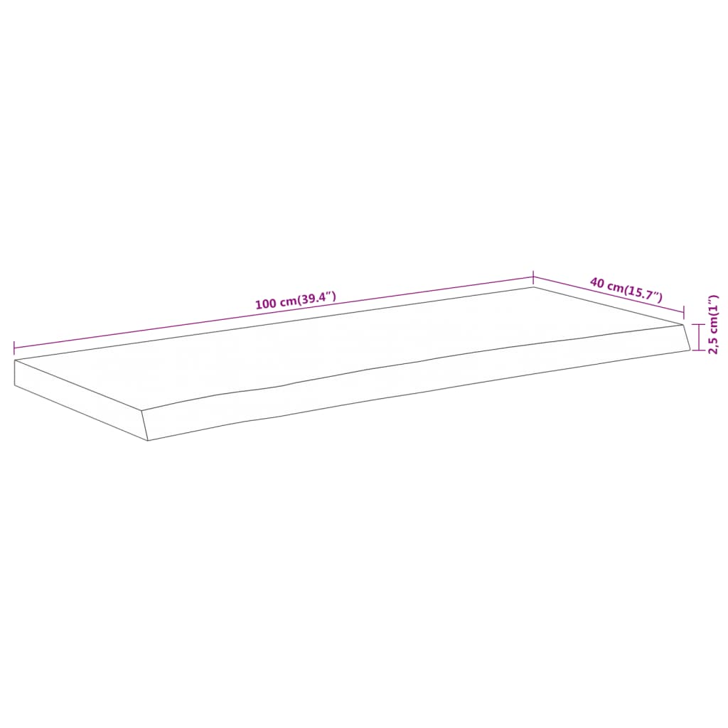 Tafelblad Rechthoekig Natuurlijke Rand 100X40X2,5 Cm Acaciahout Naturel 100 x 40 x 2.5 cm Massief acaciahout