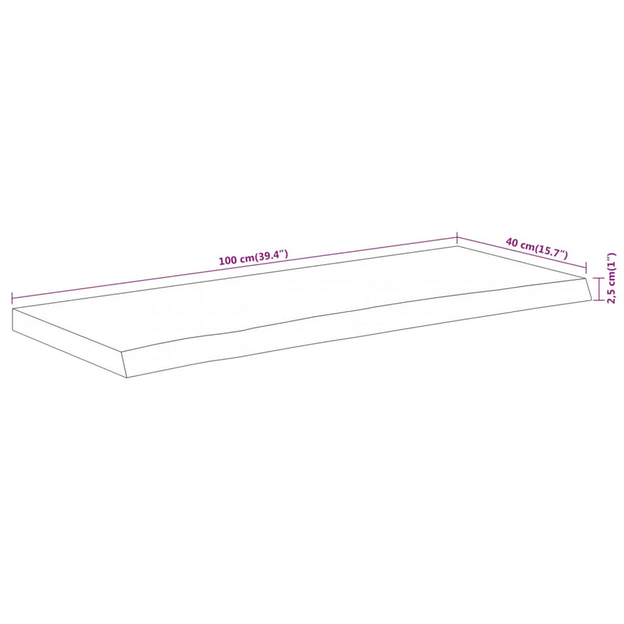 Tafelblad Rechthoekig Natuurlijke Rand 100X40X2,5 Cm Acaciahout Naturel 100 x 40 x 2.5 cm Massief acaciahout