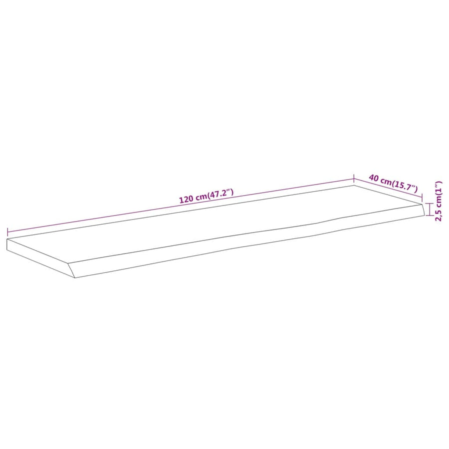 Tafelblad Rechthoekig Natuurlijke Rand 120X40X2,5 Cm Acaciahout