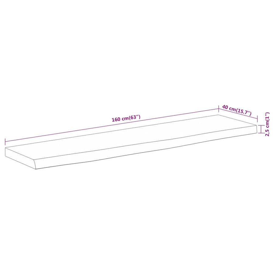 Tafelblad Rechthoekig Natuurlijke Rand 160X40X2,5 Cm Acaciahout