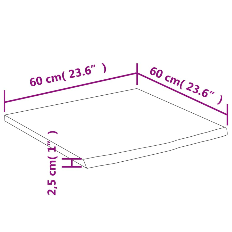 Wastafelblad Vierkant 60X60X2,5 Naturel 60 x 60 x 2.5 cm Massief acaciahout