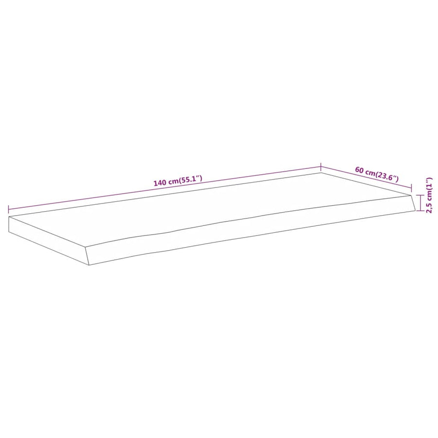 Wastafelblad Rechthoekig 140X60X2,5 Naturel 140 x 60 x 2.5 cm Massief acaciahout