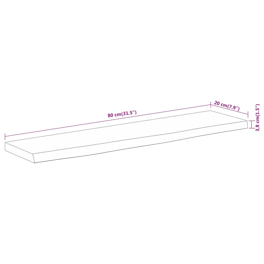 Wandschap Rechthoekig Natuurlijke Rand 80X20X3,8 Cm Acaciahout
