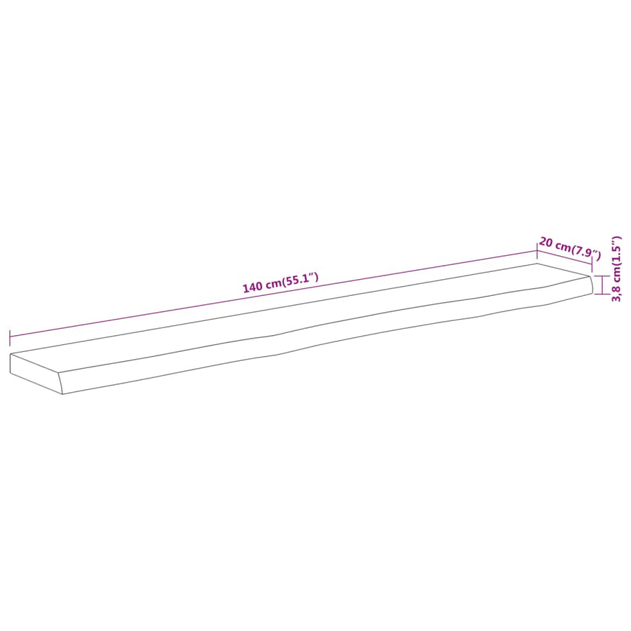 Wandschap Rechthoekig Natuurlijke Rand 140X20X3,8 Cm Acaciahout