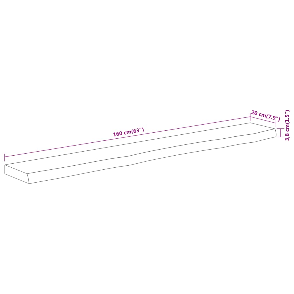 Wandschap Rechthoekig Natuurlijke Rand 160X20X3,8 Cm Acaciahout