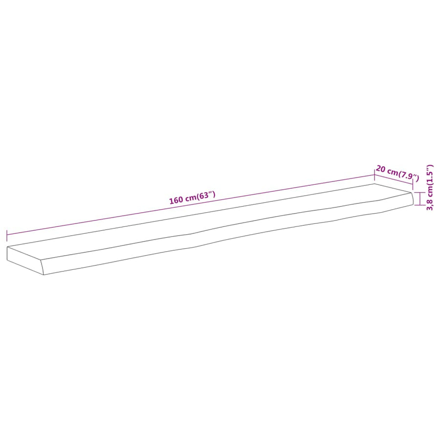 Wandschap Rechthoekig Natuurlijke Rand 160X20X3,8 Cm Acaciahout