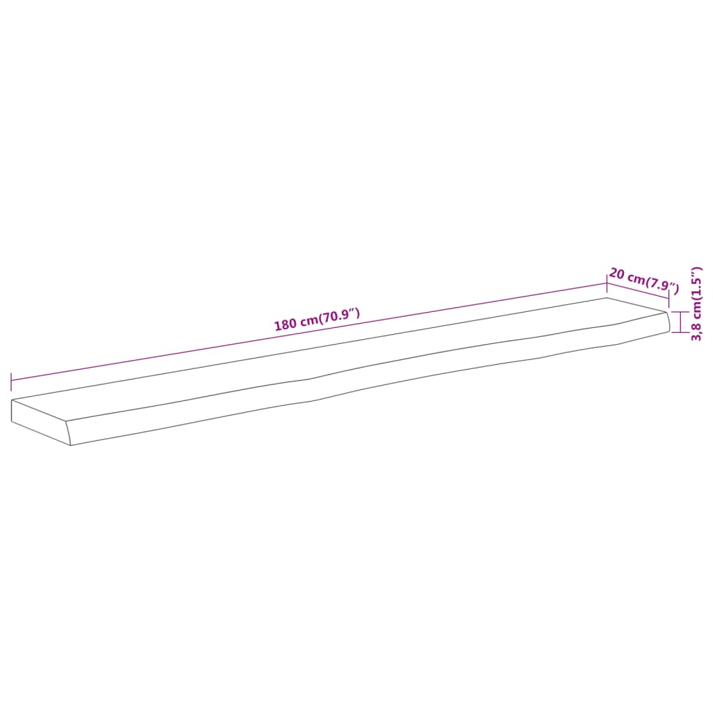 Wandschap Rechthoekig Natuurlijke Rand 180X20X3,8 Cm Acaciahout