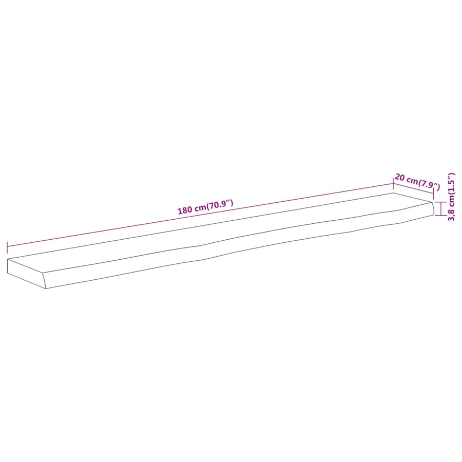 Wandschap Rechthoekig Natuurlijke Rand 180X20X3,8 Cm Acaciahout
