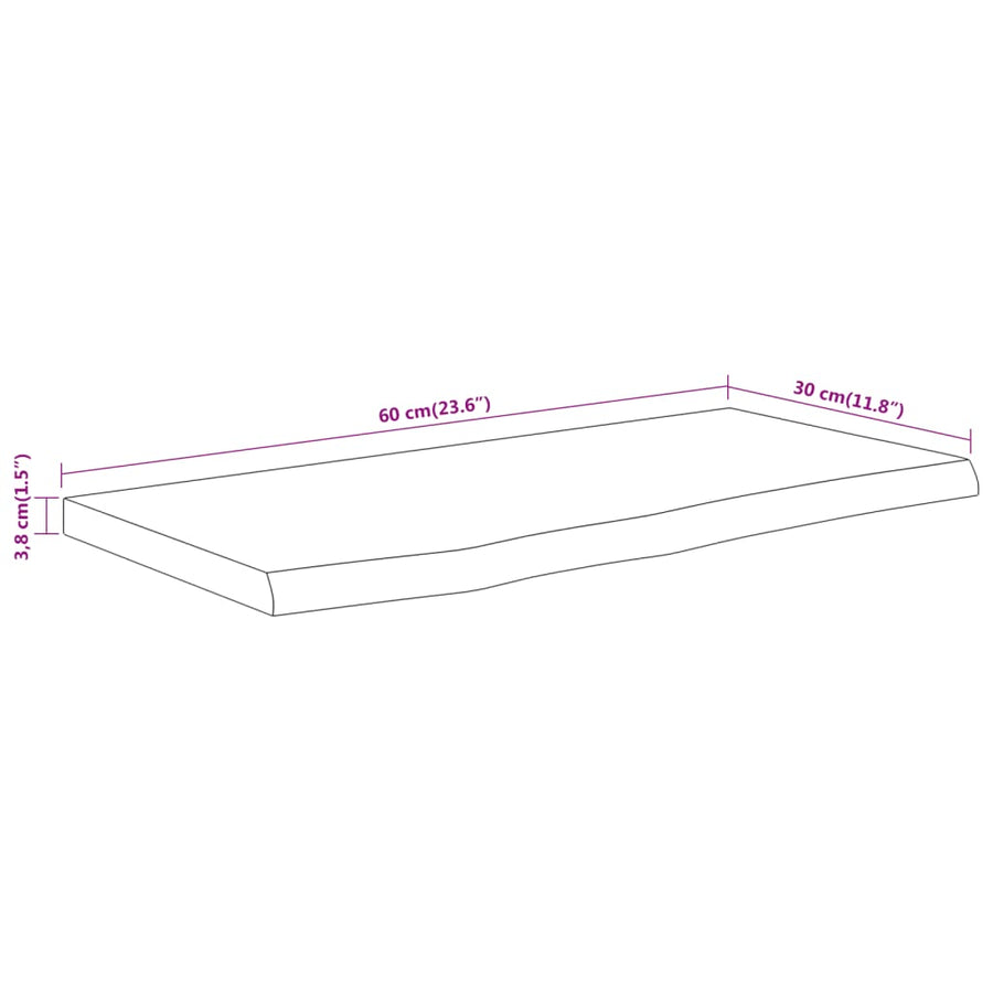 Wandschap Rechthoekig Natuurlijke Rand 60X30X3,8 Cm Acaciahout Naturel 60 x 30 x 3.8 cm Massief acaciahout