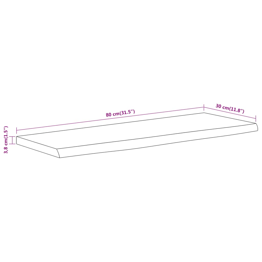Wandschap Rechthoekig Natuurlijke Rand 80X30X3,8 Cm Acaciahout Naturel 80 x 30 x 3.8 cm Massief acaciahout