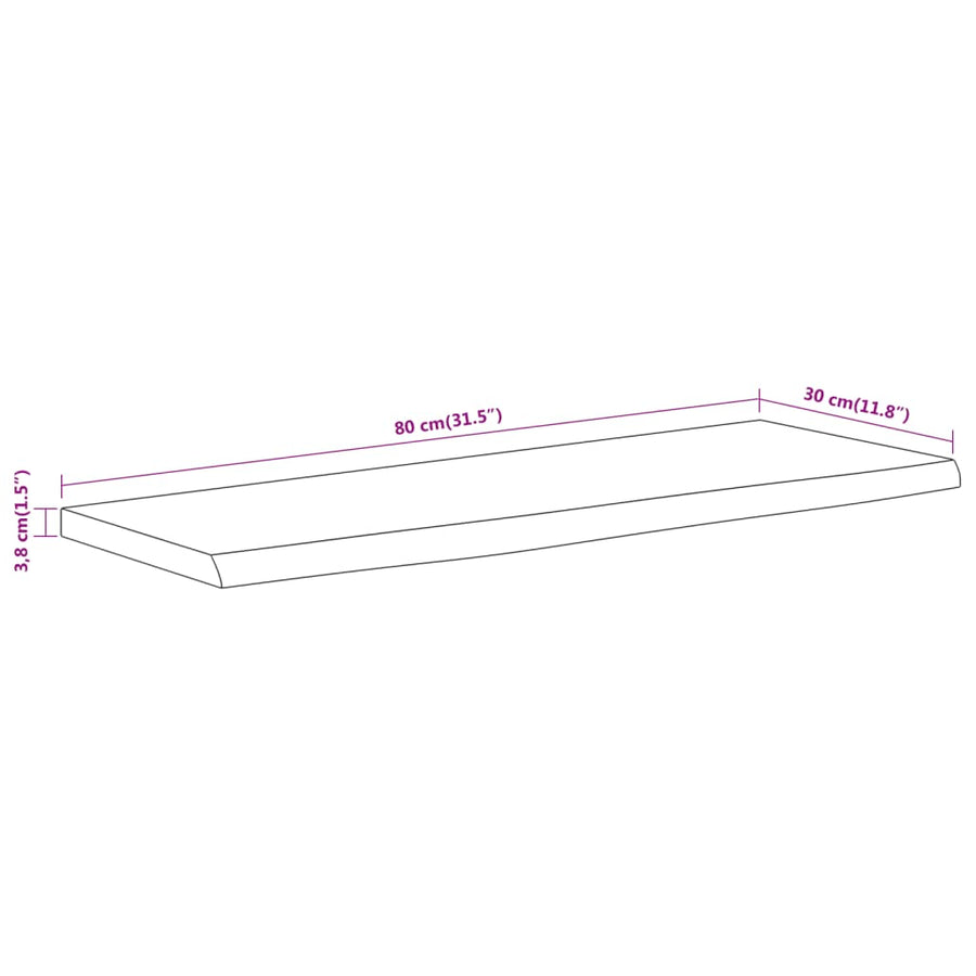 Wandschap Rechthoekig Natuurlijke Rand 80X30X3,8 Cm Acaciahout Naturel 80 x 30 x 3.8 cm Massief acaciahout