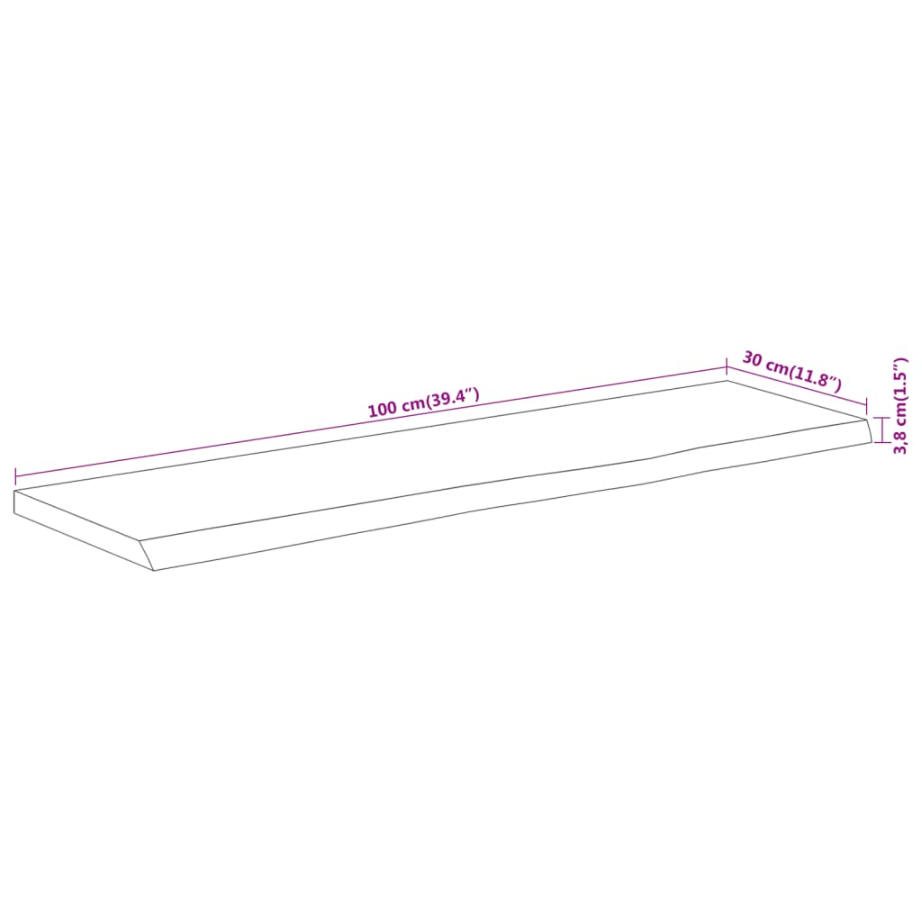 Wandschap Rechthoekig Natuurlijke Rand 100X30X3,8 Cm Acaciahout