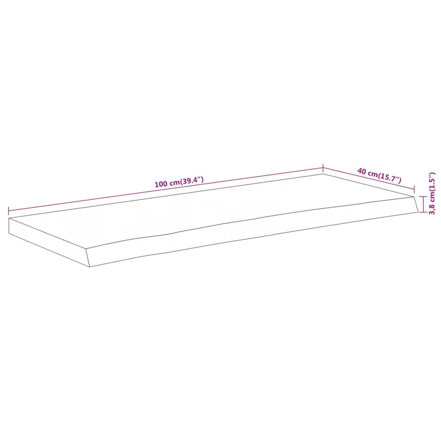 Tafelblad Rechthoekig Natuurlijke Rand 100X40X3,8 Cm Acaciahout