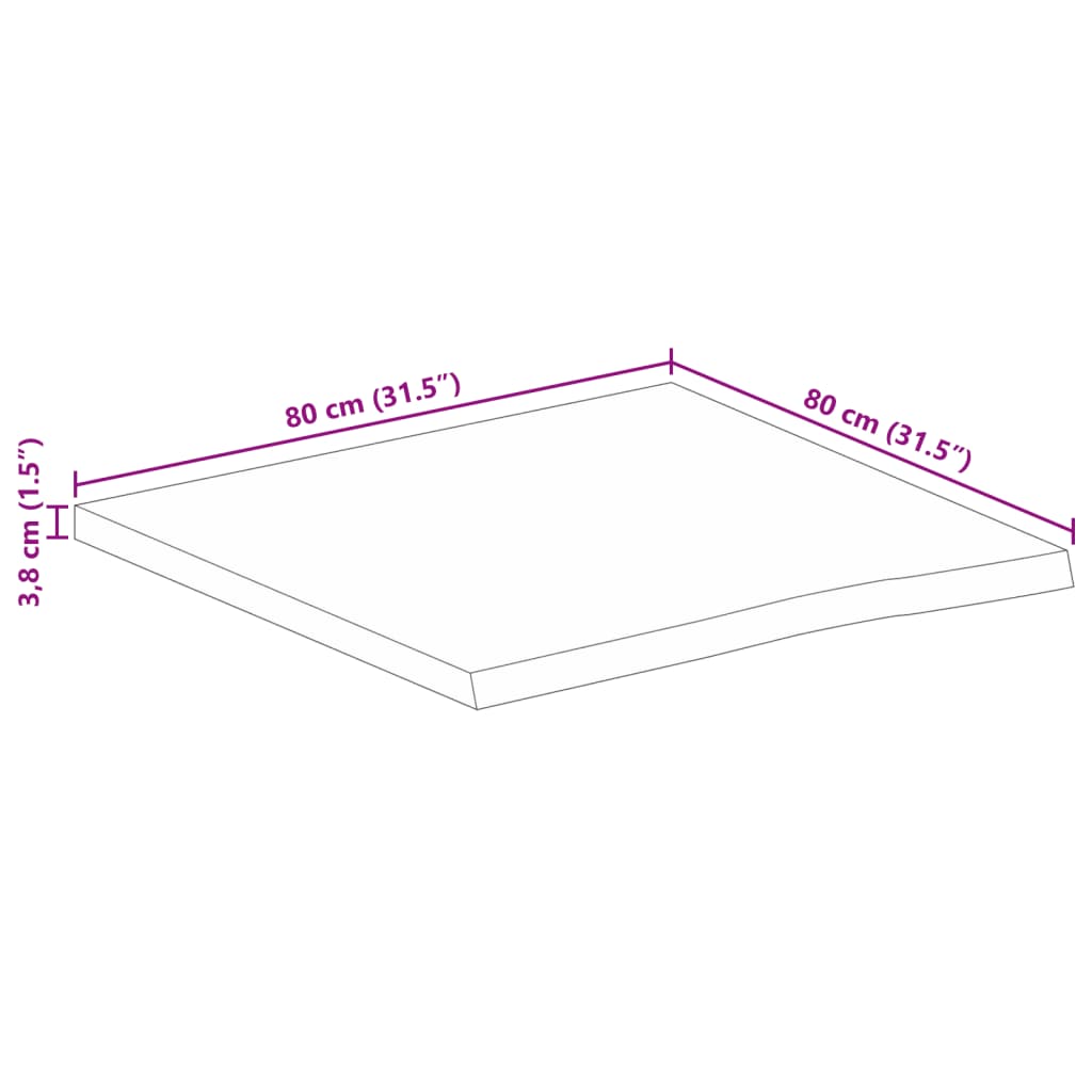 Tafelblad Met Natuurlijke Rand 80X80X3,8 Cm Eikenhouten Afwerking 80 x 80 x 3.8 cm