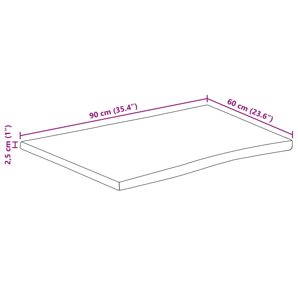 Tafelblad rechthoekig natuurlijke rand 90x60x2,5 cm acaciahout