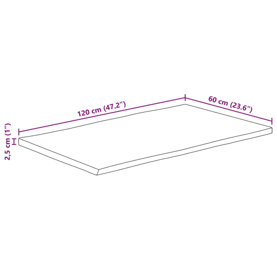Tafelblad Rechthoekig Natuurlijke Rand 120X60X2,5 Cm Acaciahout Acaciahout (Naturel) 25 mm 120 x 60 cm