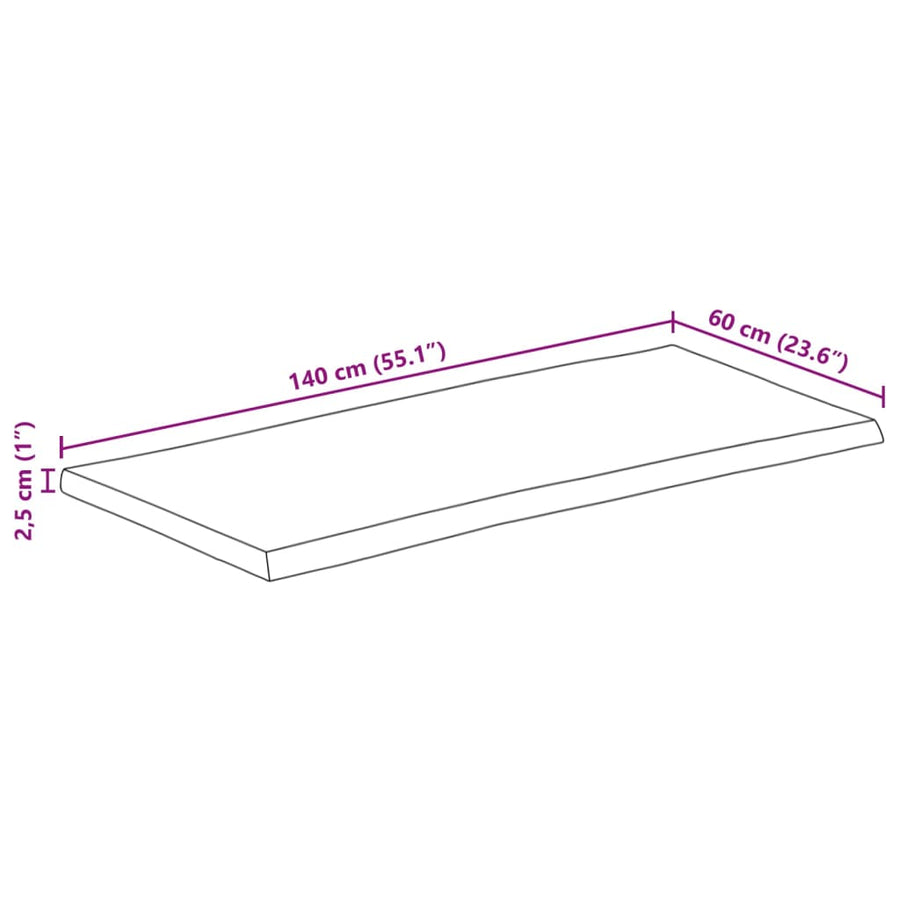 Tafelblad Rechthoekig Natuurlijke Rand 140X60X2,5 Cm Acaciahout Acaciahout (Naturel) 25 mm