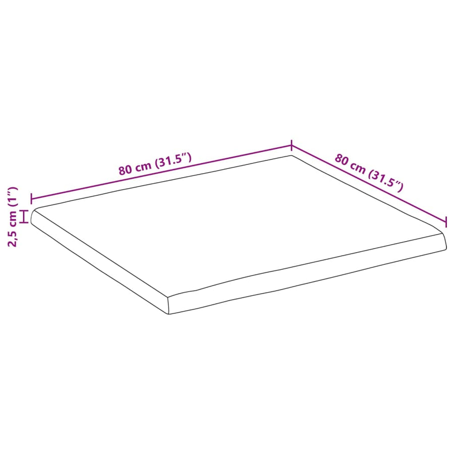 Tafelblad vierkant natuurlijke rand 80x80x2,5 cm acaciahout