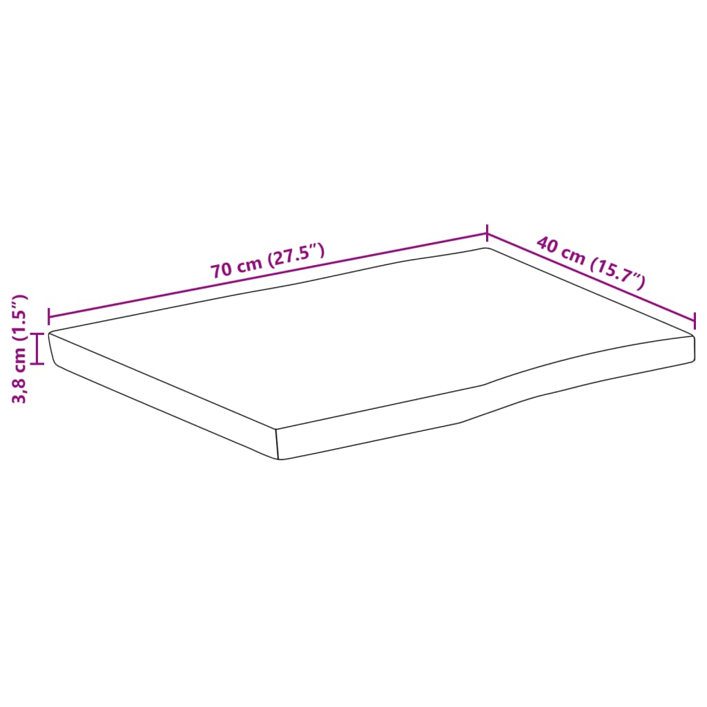 Tafelblad rechthoekig natuurlijke rand 70x40x3,8 cm acaciahout