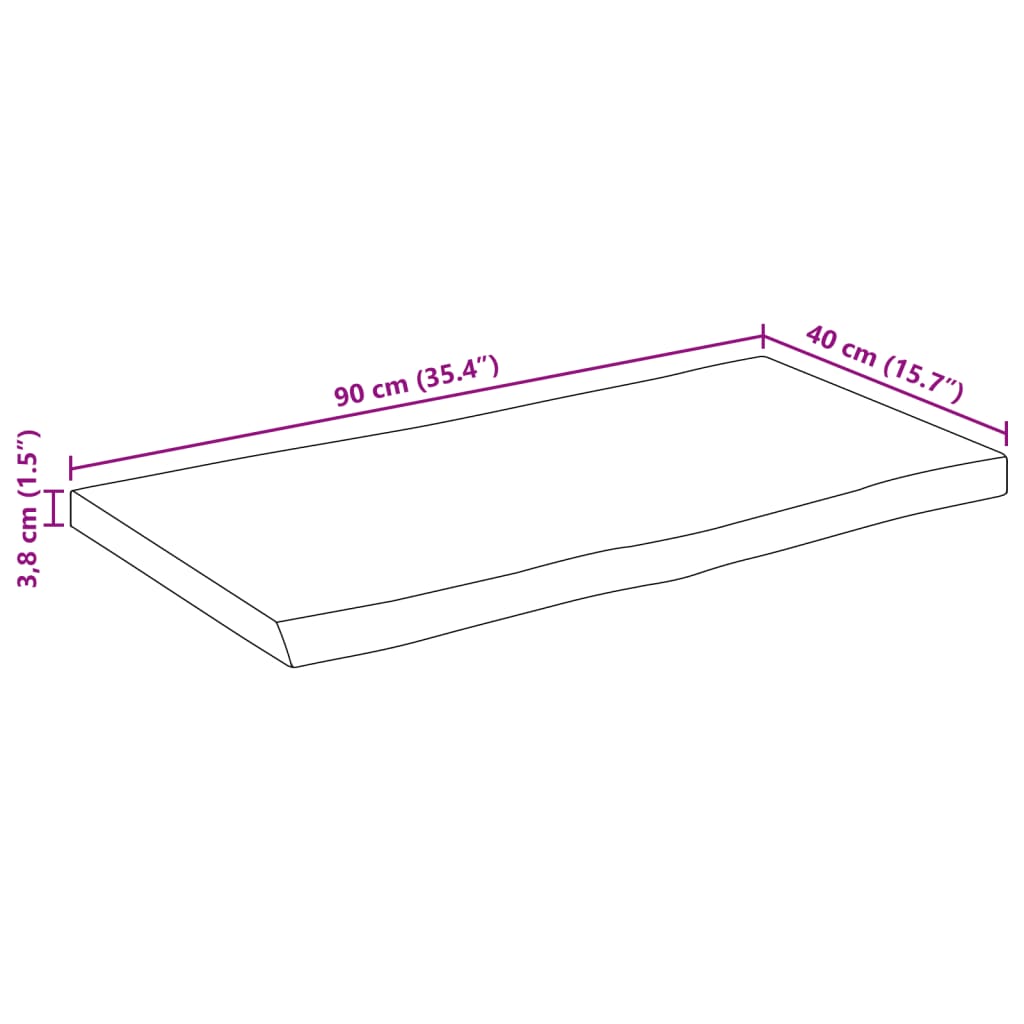 Tafelblad rechthoekig natuurlijke rand 90x40x3,8 cm acaciahout