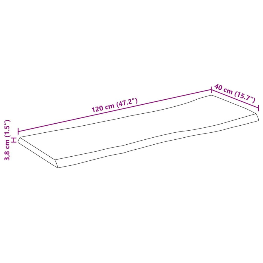 Tafelblad rechthoekig natuurlijke rand 120x40x3,8 cm acaciahout