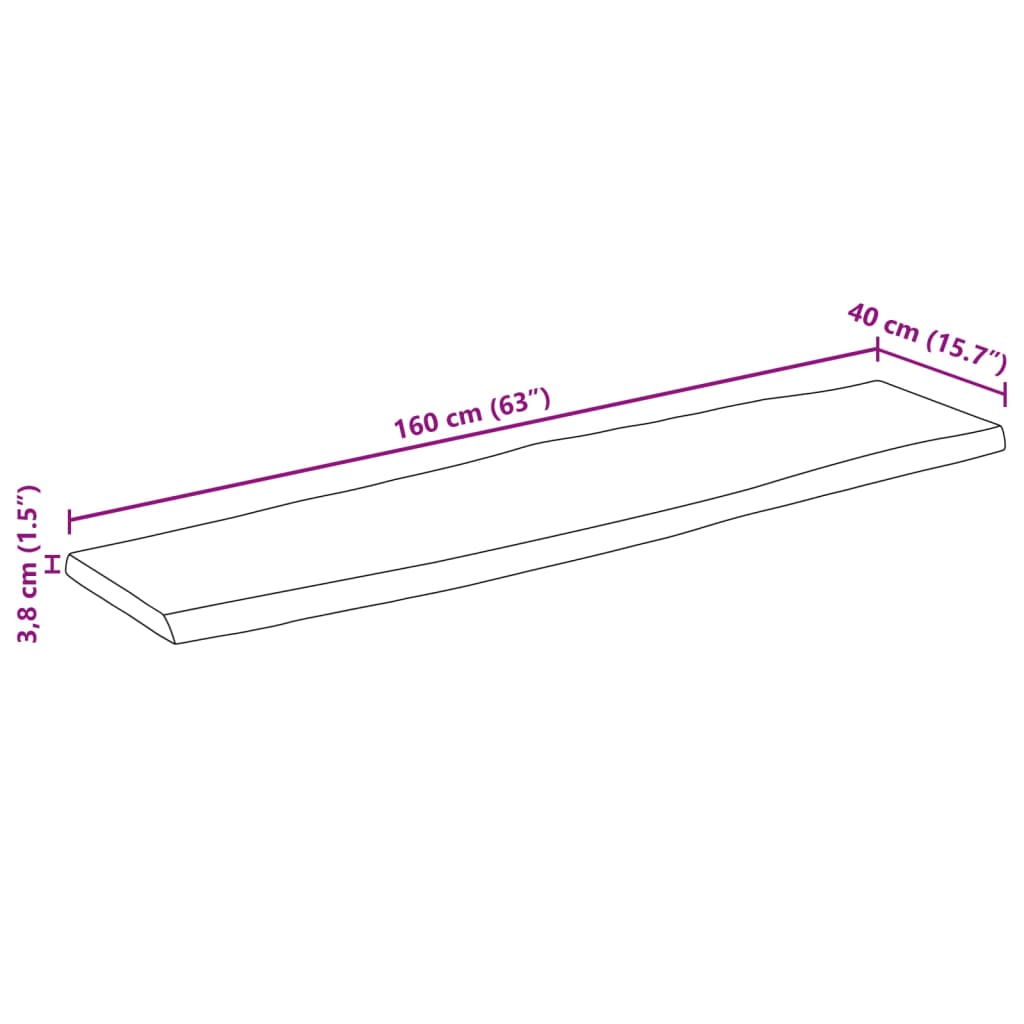 Tafelblad rechthoekig natuurlijke rand 160x40x3,8 cm acaciahout