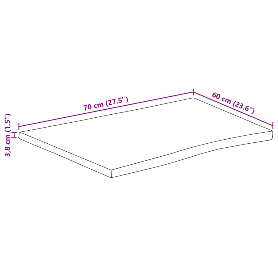 Tafelblad rechthoekig natuurlijke rand 70x60x3,8 cm acaciahout