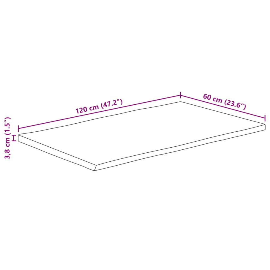 Tafelblad rechthoekig natuurlijke rand 120x60x3,8 cm acaciahout