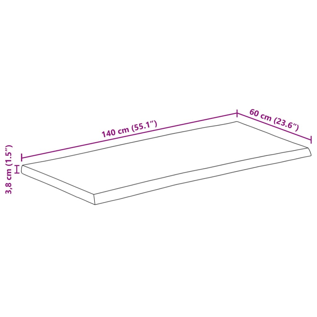 Tafelblad rechthoekig natuurlijke rand 140x60x3,8 cm acaciahout