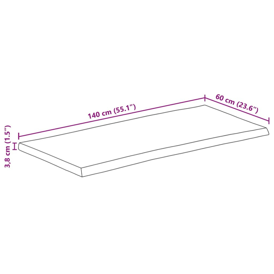 Tafelblad rechthoekig natuurlijke rand 140x60x3,8 cm acaciahout