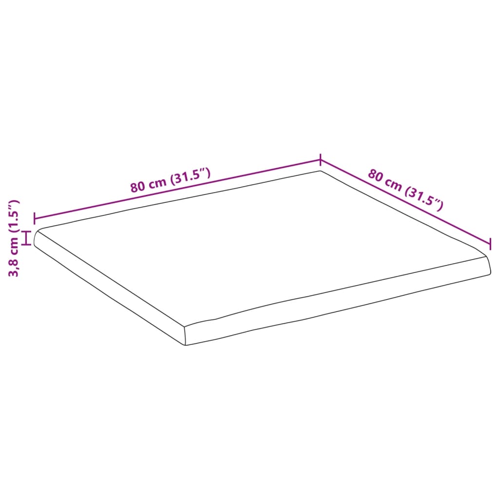 Tafelblad Vierkant Natuurlijke Rand 80X80X3,8 Cm Acaciahout Acaciahout (Naturel) 38 mm