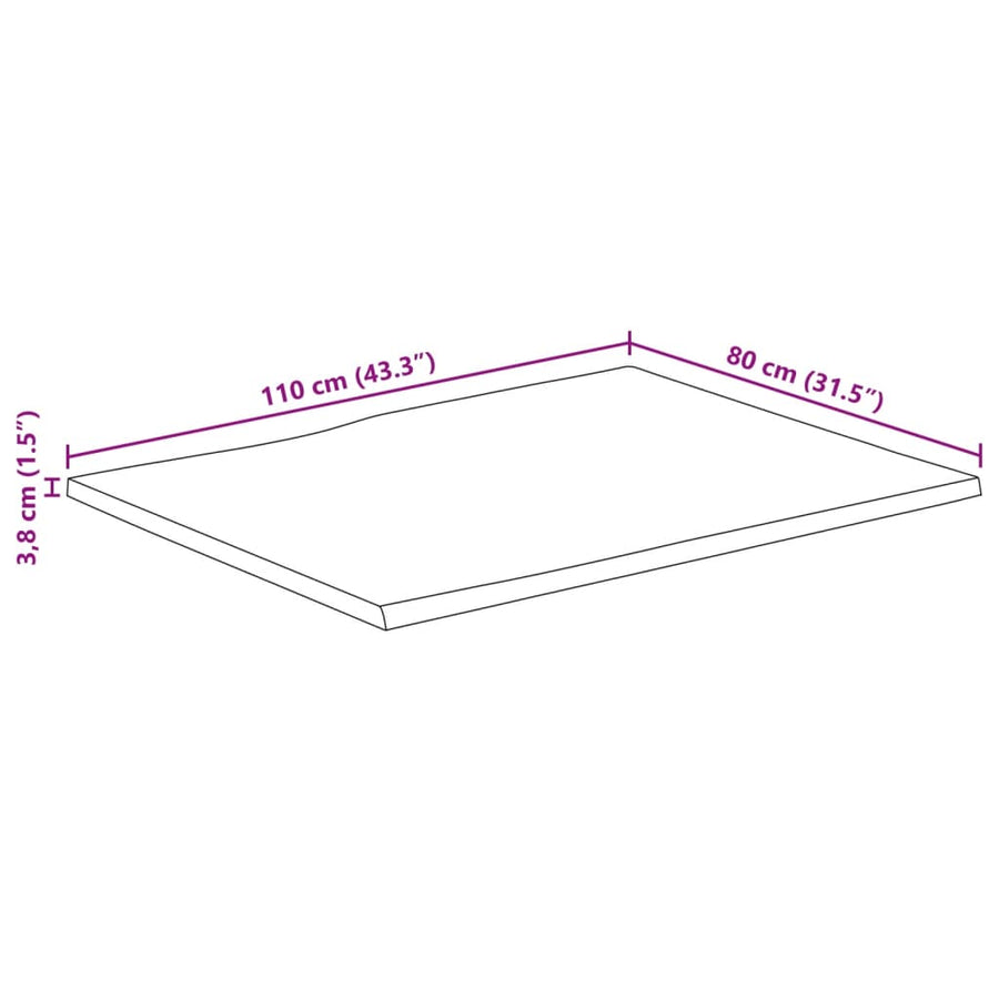 Tafelblad rechthoekig natuurlijke rand 110x80x3,8 cm acaciahout