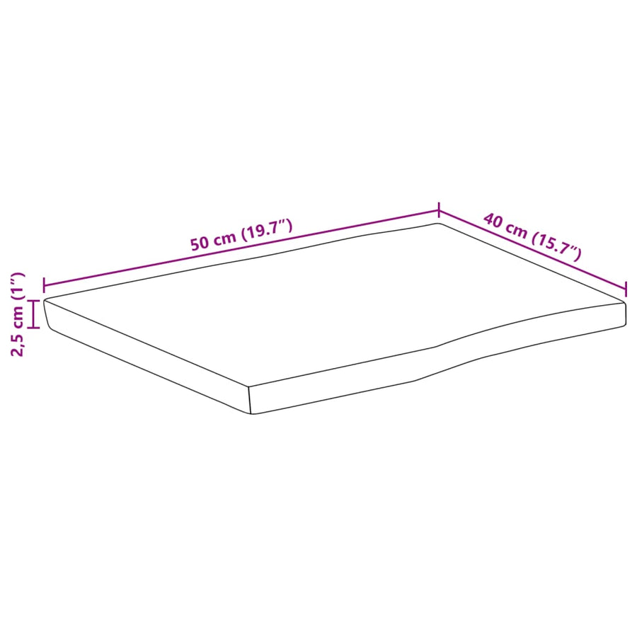 Tafelblad Met Natuurlijke Rand 50X40X2,5 Cm Massief Mangohout Ruw Mangohout (Naturel) 25 mm