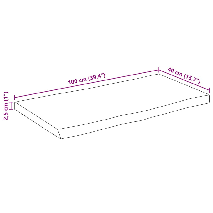 Tafelblad met natuurlijke rand 100x40x2,5 cm massief mangohout